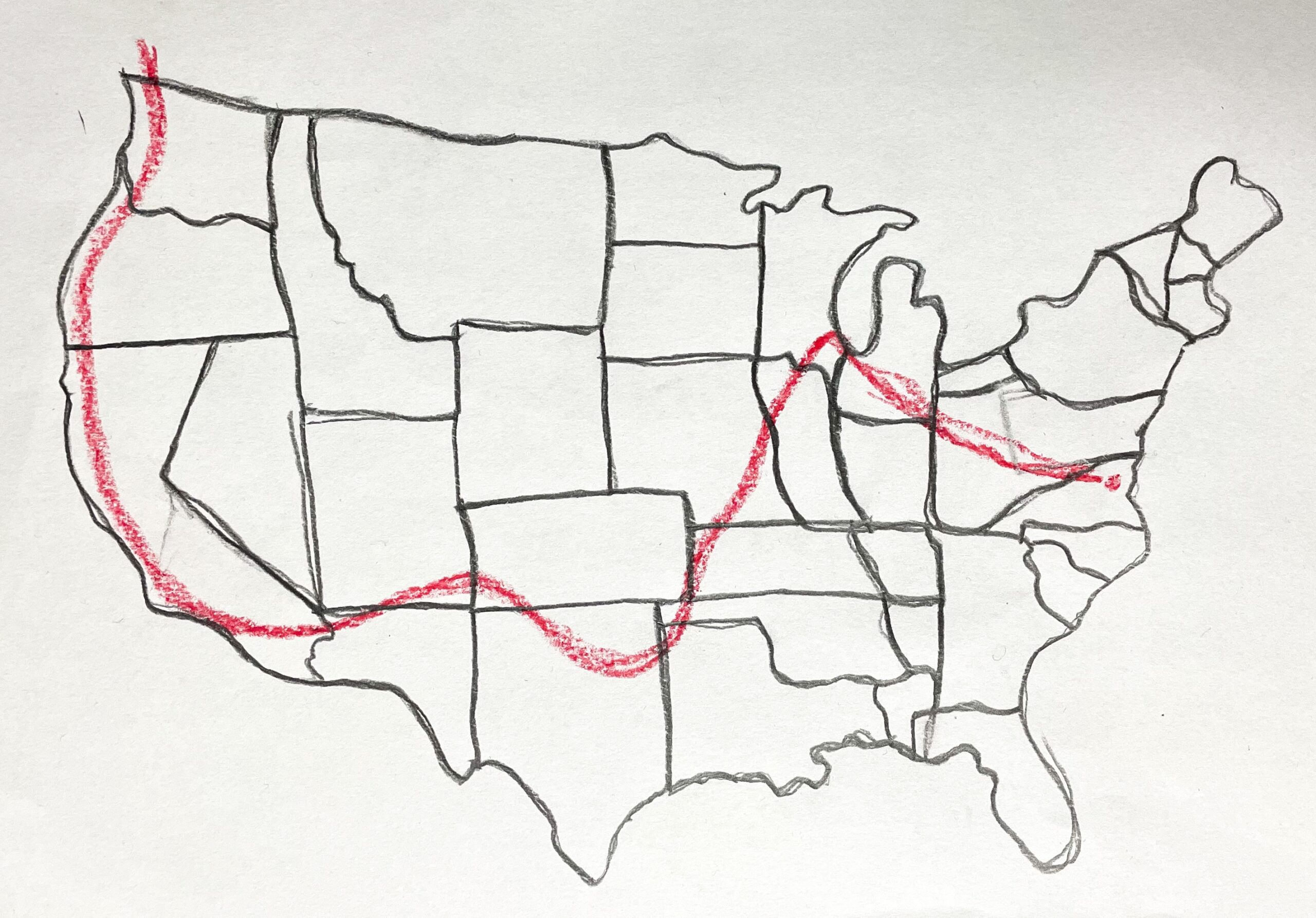 US Map with road trip overlay